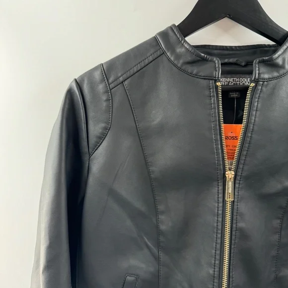Kenneth Cole Reaction Leather Zip Up Jacket Petite Large NWT - Picture 2 of 5